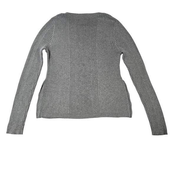 Hooked Up Grey Ribbed Sweater Gold Button Accents XL Henley Soft Stretch - Picture 6 of 12